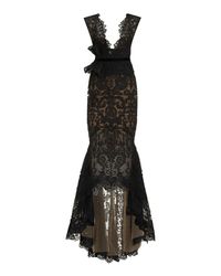 Marchesa Peplum-detailed Lace Gown - Black