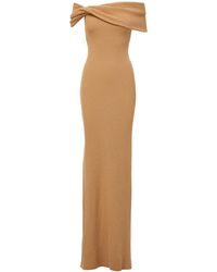 Brandon Maxwell Off-the-shoulder Ribbed-knit Jersey Gown - Natural