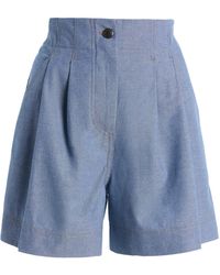 Moncler - Pleated Chambray Shorts - Lyst