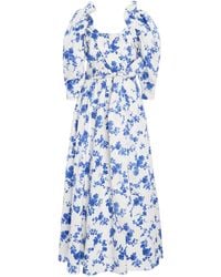 Carolina Herrera - Belted Puff-sleeve Stretch-cotton Midi Dress - Lyst