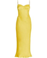 Anna October Waterlily Open-back Satin Midi Slip Dress - Yellow