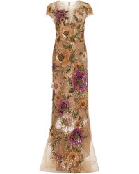 Marchesa Embellished Tulle Gown - Natural