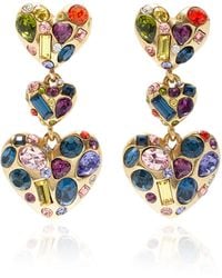 Oscar de la Renta - Crystal-embellished Gold-tone Heart Earrings - Lyst