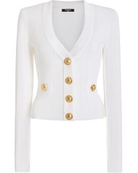 Balmain - Buttoned Ribbed-knit Cropped Cardigan - Lyst