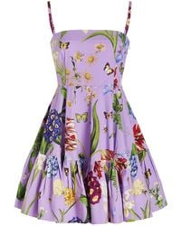 Oscar de la Renta Floral Cotton Mini Dress - Purple