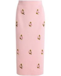 Carolina Herrera - Embroidered Silk-Cotton Midi Pencil Skirt - Lyst
