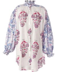 Alix Of Bohemia Mykonos Hand-printed Cotton-voile Shirt Dress - Multicolour