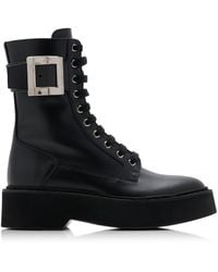 Roger Vivier - Viv Rangers Buckle-embellished Lace-up Leather Boots - Lyst