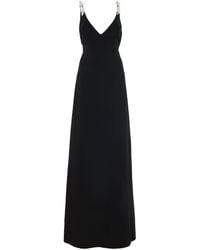 Monique Lhuillier - A-Line V Neck Wool Blend Gown With Pearl Straps - Lyst