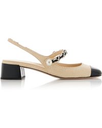Miu Miu - 35Mm Pearl-Embellished Raffia Pumps - Lyst