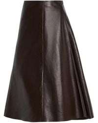 The Row - Hedora Leather Midi Skirt - Lyst