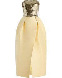Monique Lhuillier - Sequin-Bodice Cotton-Blend Mikado Midi Dress - Lyst