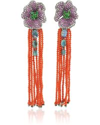 Wendy Yue 18k White Gold Coral Tassel Earrings - Pink