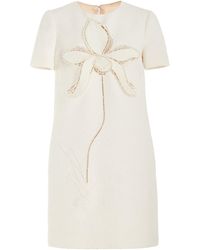 Oscar de la Renta - Embroidered Cotton-Wool Tweed Mini Dress - Lyst