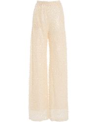 Oscar de la Renta - Sequined Wool-Cashmere Wide-Leg Pants - Lyst