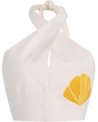 Cala De La Cruz - Ivy Embroidered Linen Halter Top - Lyst