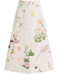 Oscar de la Renta - Botanical Cotton-Denim Midi Skirt - Lyst