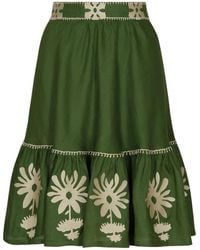 ANDRES OTALORA - Mulata Embroidered Linen Midi Skirt - Lyst