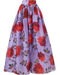 Carolina Herrera - Rose-Print Organza Ball Skirt - Lyst
