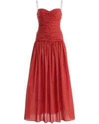 Matteau - Gathered Polka-Dot Cotton-Silk Drop-Waist Midi Dress - Lyst
