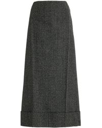 Prada - Wool Mouliné Midi Skirt - Lyst