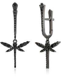 Anapsara Mini Dragonfly 18k White Gold Diamond Earrings - Black