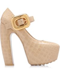 Bottega Veneta - Croc-embossed Leather Mary-jane Platform Pumps - Lyst