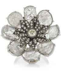Amrapali - One Of A Kind 18k White Gold Large Flower Diamond Ring - Lyst
