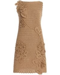 Oscar de la Renta - Floral Crocheted Cotton Mini Dress - Lyst
