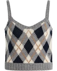Prada - Cropped Argyle Knit Wool Tank Top - Lyst