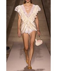 Chloé - Ruffled Silk-Satin Jumpsuit - Lyst