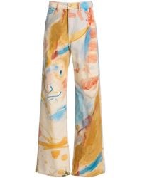 Ulla Johnson - Willow Printed Denim Wide-Leg Cotton Jeans - Lyst