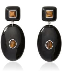 Julietta - Pantheon Rhodium-Plated Brass Resin And Tiger's Eye Earrings - Lyst