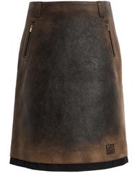 Miu Miu - Waxed Suede Midi Skirt - Lyst