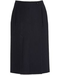 Prada - Pinstriped Wool Midi Skirt - Lyst
