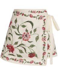 Agua Bendita - Luna Quebrada Embroidered Linen Mini Skirt - Lyst