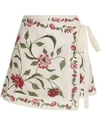 Agua Bendita - Luna Quebrada Embroidered Linen Mini Skirt - Lyst