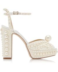 Jimmy Choo - Sacaria Pearl-embellished Satin Platform Sandals - Lyst