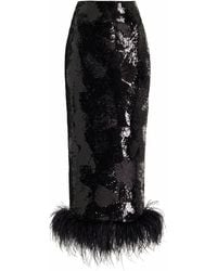 Rasario Feather-detailed Sequined Midi Skirt - Black