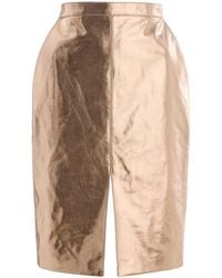 Saint Laurent - Leather Midi Skirt - Lyst