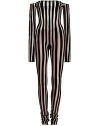 LAQUAN SMITH - Striped Off-the-shoulder Velvet Catsuit - Lyst