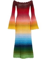 Oscar de la Renta - Off-the-shoulder Striped Crocheted Cotton Midi Dress - Lyst