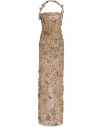 Oscar de la Renta - Crystal-Embroidered Maxi Dress - Lyst