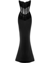 Rasario - Strapless Lace Corset Satin Gown - Lyst