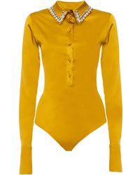 DES_PHEMMES - Embellished Satin Polo Bodysuit - Lyst