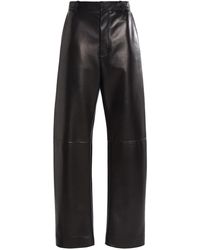 Bottega Veneta - Mid-Rise Leather Barrel-Leg Pants - Lyst