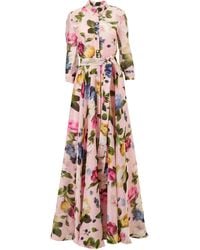 Carolina Herrera - Button-Front Garden Floral Linen-Silk Trench Gown - Lyst