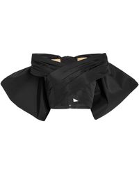 Carolina Herrera Bow-embellished Crossover Silk Cropped Top - Black