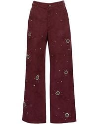 DES_PHEMMES - Embellished Stretch-Cotton Wide-Leg Pants - Lyst