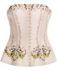 Agua Bendita - Abelia Anhelo Printed Linen Corset Top - Lyst
